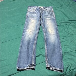 BKE Men's Straight Blue Jeans with Distressed Look